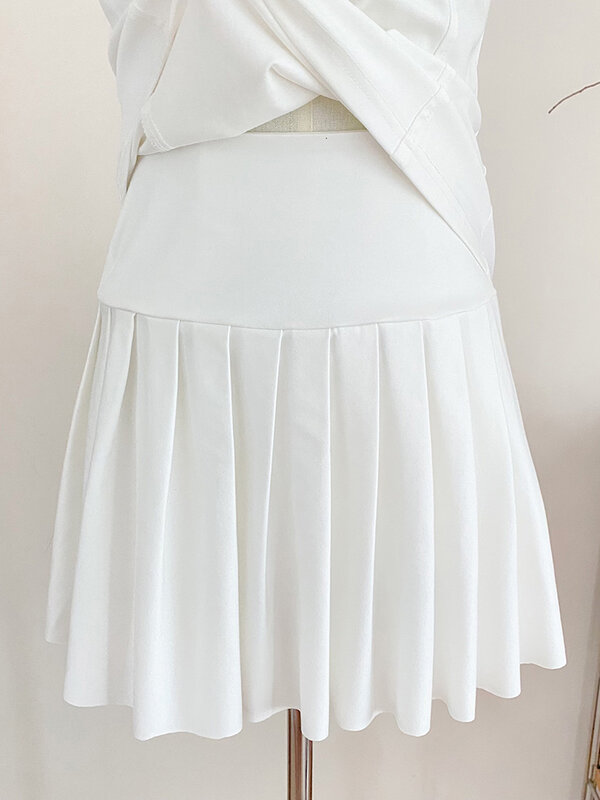 Conjunto de saia e top polo sem mangas de duas peças feminino coreano, branco, doce, casual, básico, monocromático, simples, moda, verão, novo