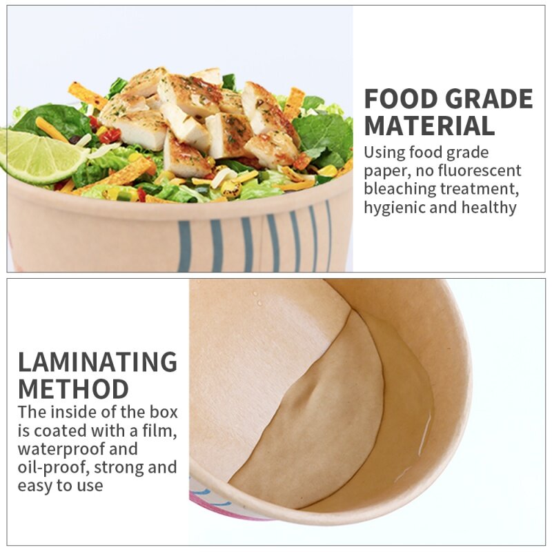 Prodotti personalizzati imballaggio da asporto per alimenti usa e getta logo personalizzato stampa contenitore di carta insalatiere ciotola di carta kraft con coperchio