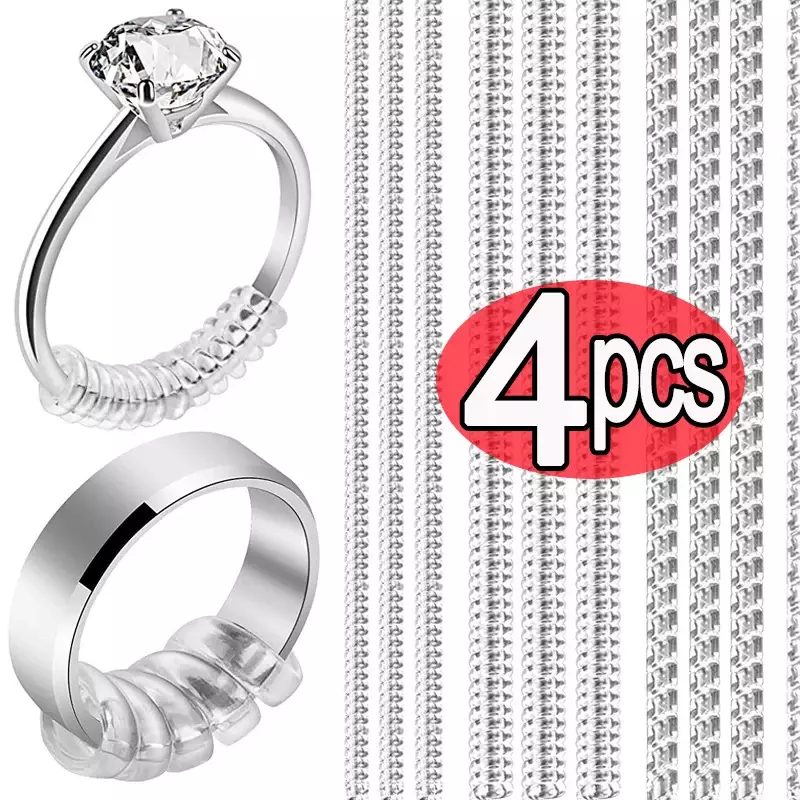 Herramientas reductoras de tamaño de anillo, anillos a base de resorte en espiral, ajustables, Tensor transparente Invisible, protector de joyería, 1-4 piezas por juego