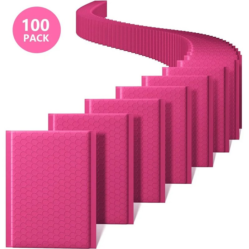 Sobres acolchados de burbujas para correo, bolsa de plástico de polietileno para embalaje, con autosellado, color rosa, piezas, novedad de 100