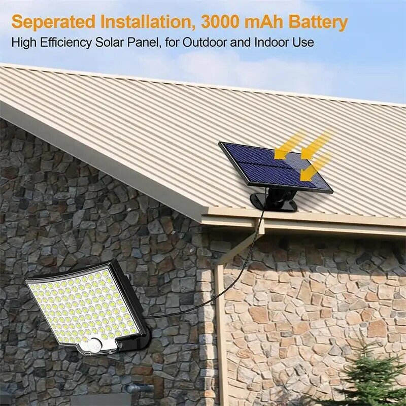 Luz Solar impermeable para exteriores, reflector con Sensor de movimiento, Control remoto, 3 modos para Patio, garaje y Patio trasero, 106led