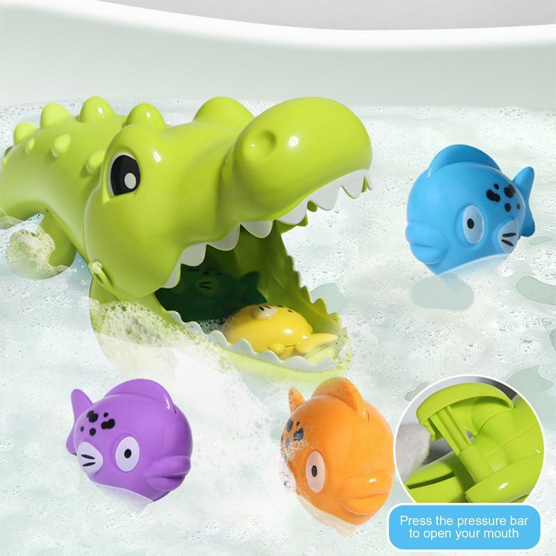Mainan mandi buaya mainan bayi untuk balita, 5 mode semprot air Sprinkler menyala bak mandi mainan balita untuk anak laki-laki dan perempuan