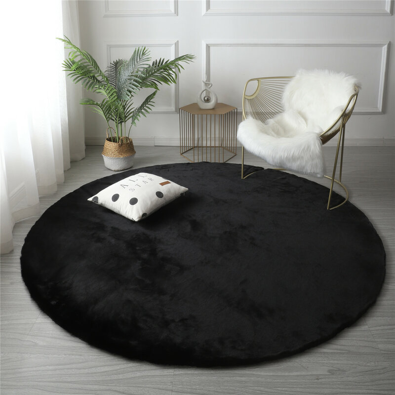 Ultra miękki okrągły dywan ze sztucznego futra do pokoju Puszysty pluszowy dywanik okrągły Kudłaty okrągły dywanik podłogowy do pokoju dziecięcego