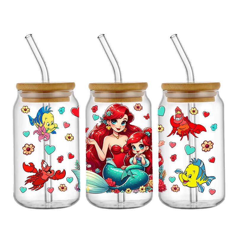 Cartoon 16OZ Princess Mother's Day UV DTF Cup Wraps Transfer Sticker For Glass Libbey Can Selfadhesive Washable DIY Custom