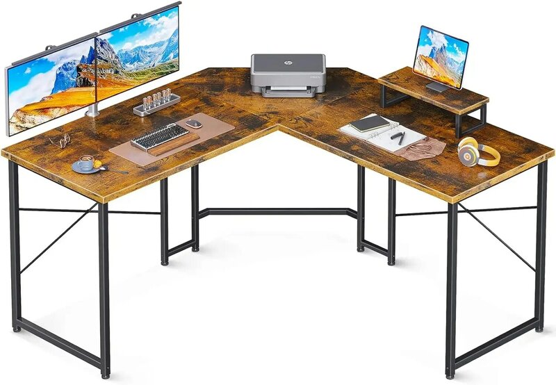 Bureau de jeu en forme de L, bureau d'ordinateur de 51 pouces avec support de moniteur, bureau de jeu PC, table d'angle pour le bureau à domicile