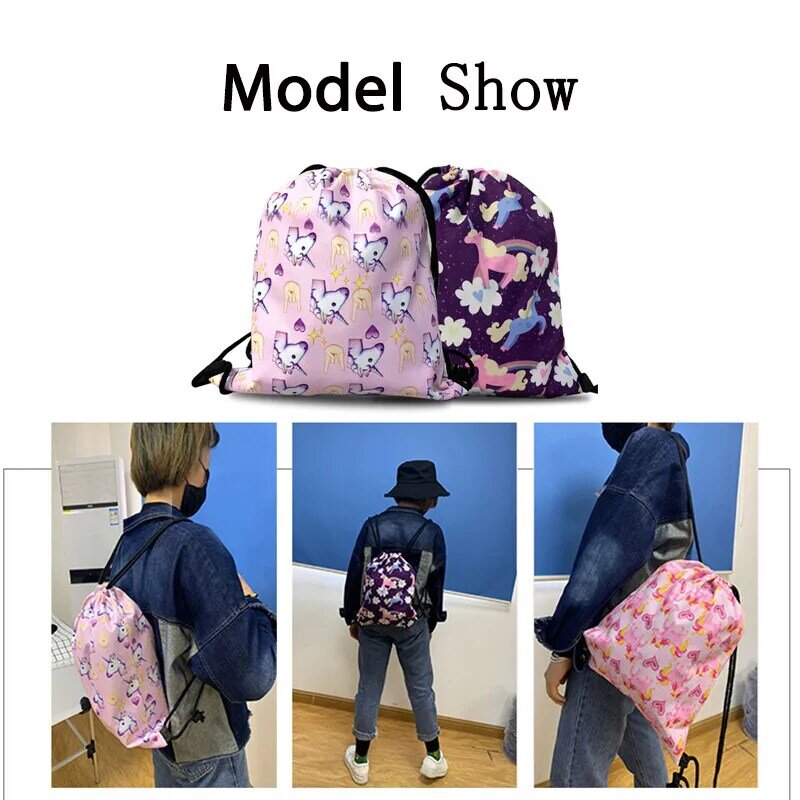 Venda quente enfermeira ecg impressão drawstring bag moda feminina saco de viagem meninas sacos de armazenamento estudante mochila bookbag