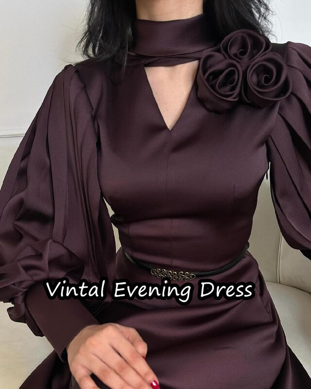 Vindal marszczona sukienka wieczorowa o długości do dekoltu w szpic elegancka, bez pleców, wbudowana stanik saudyjsko-arabski z długimi rękawami satyna dla kobiety
