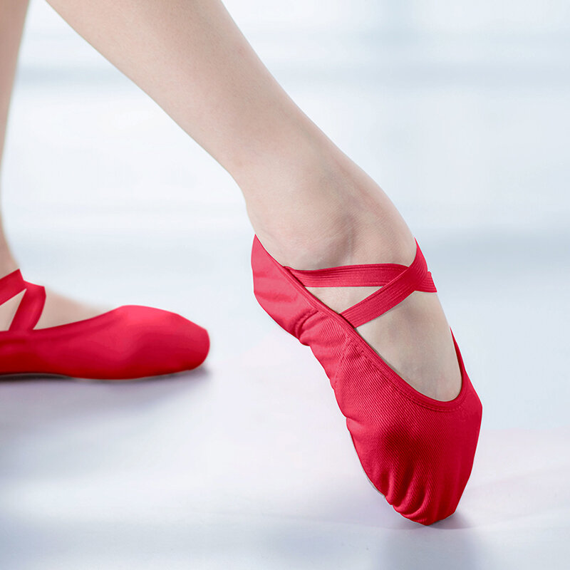 Zapatos de baile profesionales elásticos para mujer, zapatillas de Ballet cómodas de algodón con cordones, color rosa, Camel, rojo y blanco