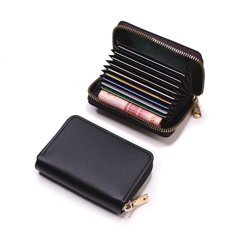 Business Card Holder Wallet Women/men Gray Bank/ID/Credit Card Holder 20 Bits Card Wallet PU Leather Protects Case Coin Purse