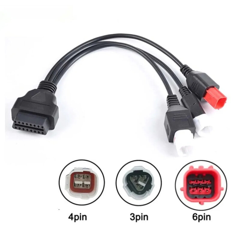 Motorcycle OBD2 Diagnostics Connector Cable 3-in-1 For Yamaha 16 pin to 3PIN 4PIN For Honda 6Pin Motorbike OBD Extension Adapter