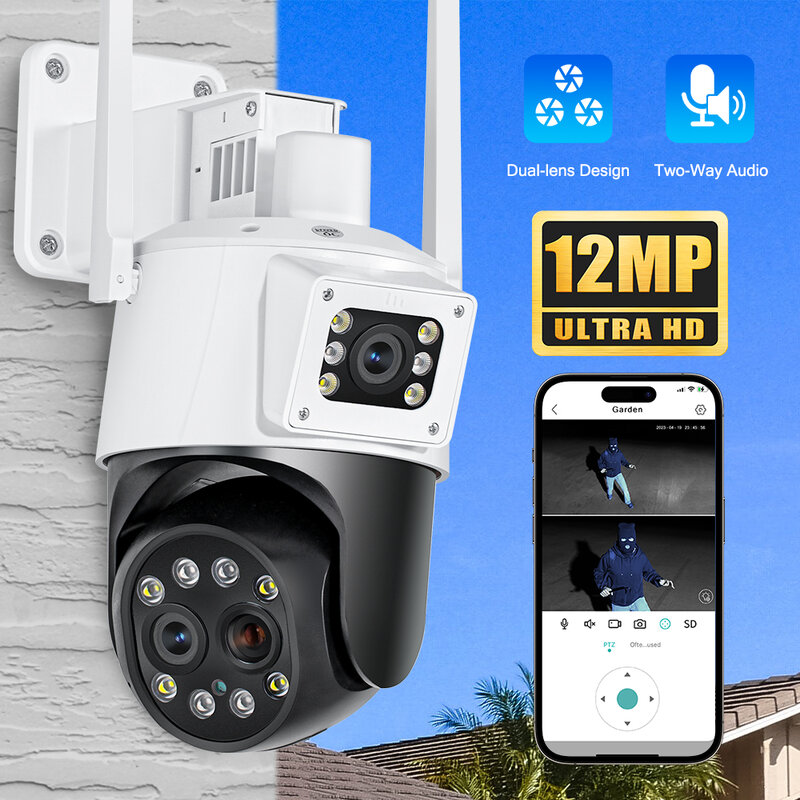 Outdoor 6K 12MP Wifi IP Camera with 10X Optical Zoom Three Len Lens Dual Screen Surveillance 4K 8MP Video CCTV Security Camera