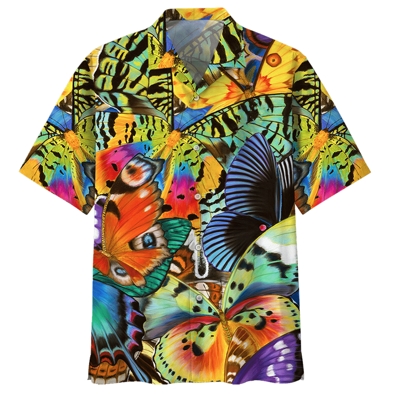 Wielokolorowa koszula hawajska z motylem dla mężczyzn Kobiety Letnie koszule uliczne z nadrukiem 3d Koszule z krótkim rękawem Bluzka z guzikami