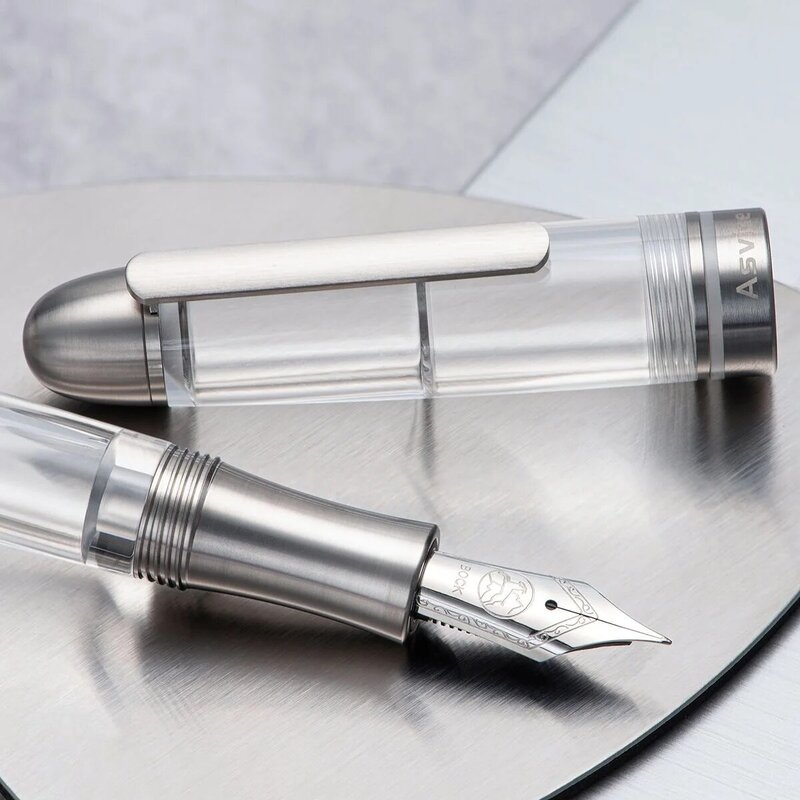 Asvine P36 Piston Filling Fountain Pen, Nib EF F M, Titânio e Acrílico, Escrita suave, Caneta Presente Office Business, Novo