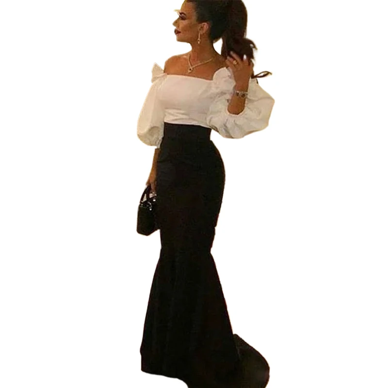 Женское облегающее платье на одно плечо, с пышными рукавами