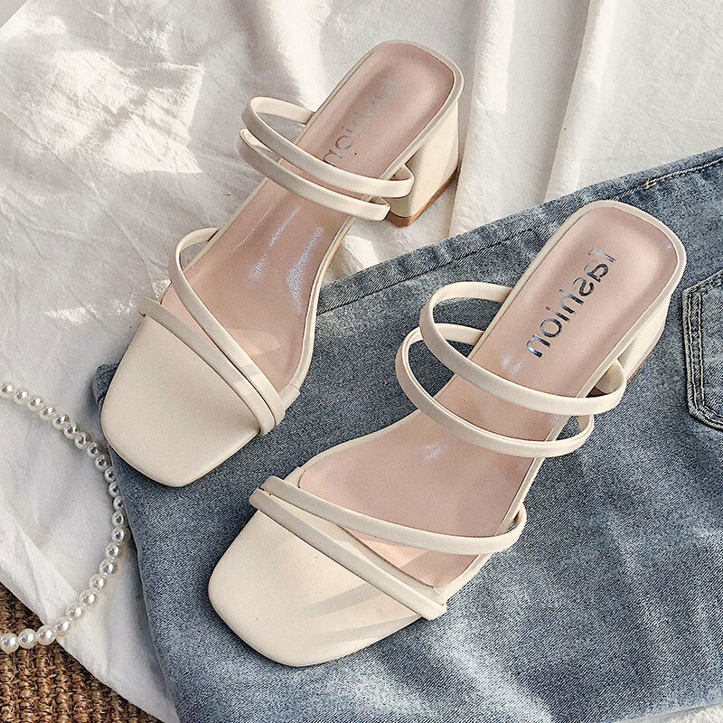 Women High Heel Sandals Summer Casual Female Shoes Woman Square Heel Open Toe Ankle Strap Ladies Sandalias Wedge Shoe 2024 New