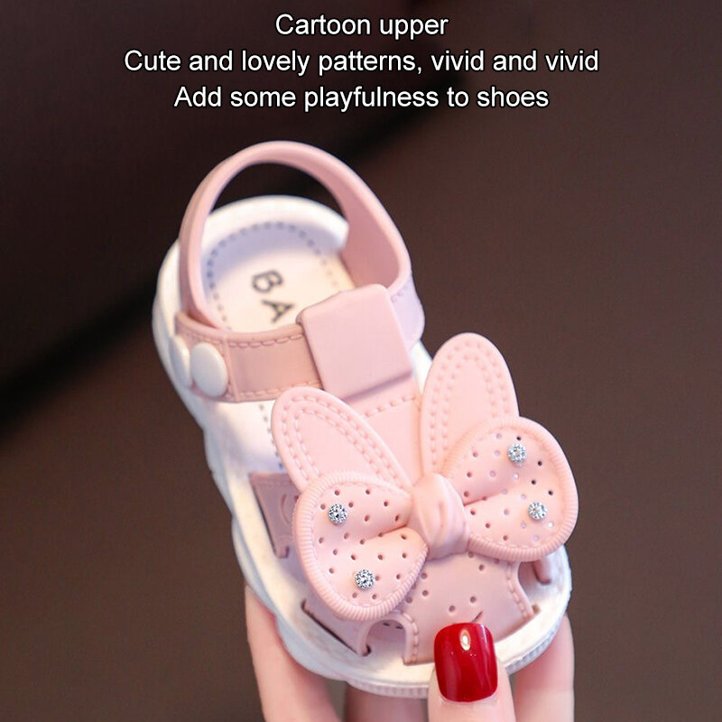 Kids Baby Girl Summer Bowknot Sandals Cute PVC Anti-slip Soft Sole Crib Prewalker Children's Shoes for Outdoor School Party Wear