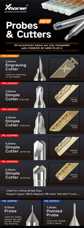 2023 Xhorse Dimple Cutter Engraving key cutting strawberry work with Condor XC MINI Plus II  XCDU45GL 4.5mm