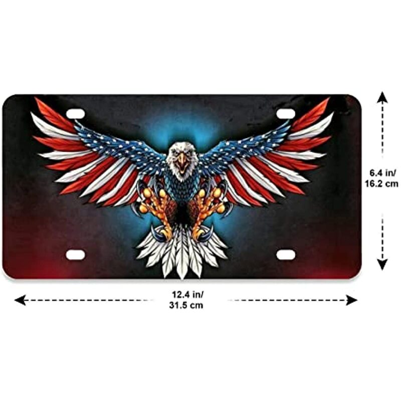 Plaque d'immatriculation de vol d'aigle de drapeau américain, plaque en aluminium pour l'avant de la voiture, plaques Plates à trou personnalisé américain