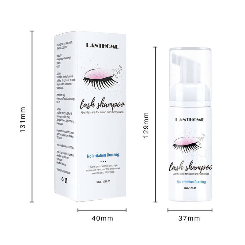 Lanthome Eyelash Extension Shampoo Foam, Cleanser Cleanser Deep Eyelash, Ferramentas de maquiagem, Removedor de rímel, Cola, Salão, Uso Doméstico, 50ml