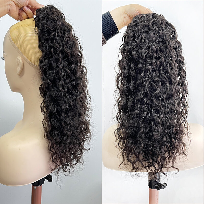 Lovevol-extensões de rabo de cavalo encaracolado para mulheres, cabelo humano do cordão com dois grampos, Afro Drawstring, 18 "-28", 160G