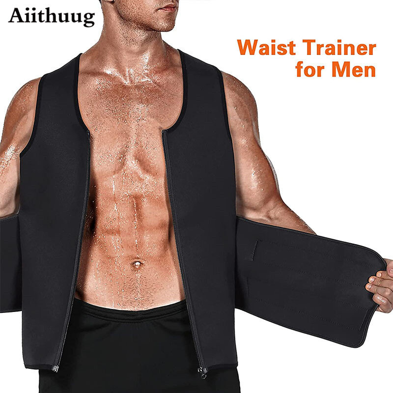 Aiwothug-男性用サウナベスト,発汗用ベスト,ウエストトレーナー,タンクトップ,ジッパー,コンプレッション,トレーニングシャツ