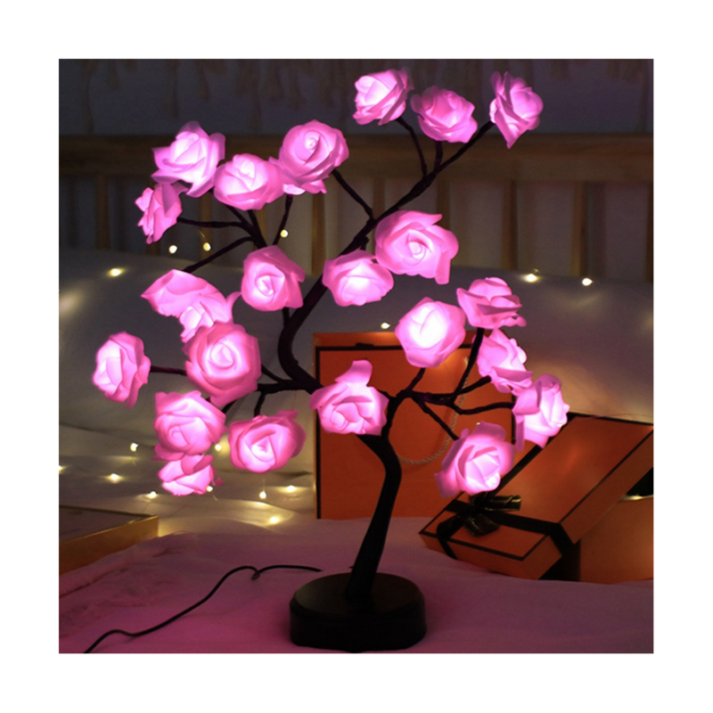 24 LED rose Flower Tree Lights RGB 17 Color Lamp mother's Day Night Light Home Party Christmas Wedding Decoration