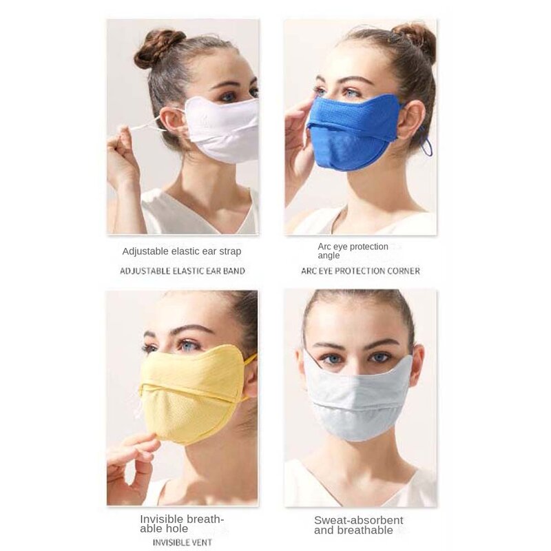 Mascarilla facial Anti-UV de seda helada, transpirable, ajustable, protector solar, bufanda de verano, ciclismo