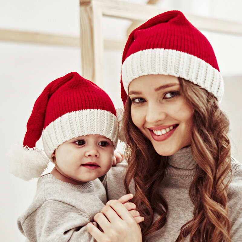 Gestrickte Baby Weihnachts mütze niedlichen Navidad Hut Pompon erwachsenes Kind weiche Mütze Weihnachts mann Hut Neujahr Kind Geschenk Weihnachten dekorieren