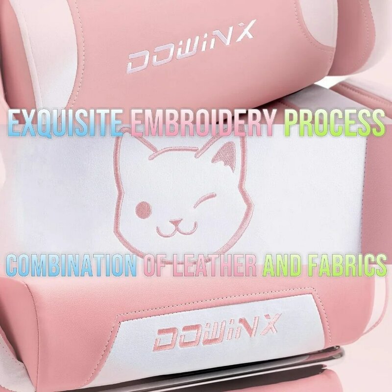 Dowinx Gaming Chair Cute with Cat Ears and Massage Lumbar Support, Ergonomic Computer Chair for Girl with Footrest and Headrest