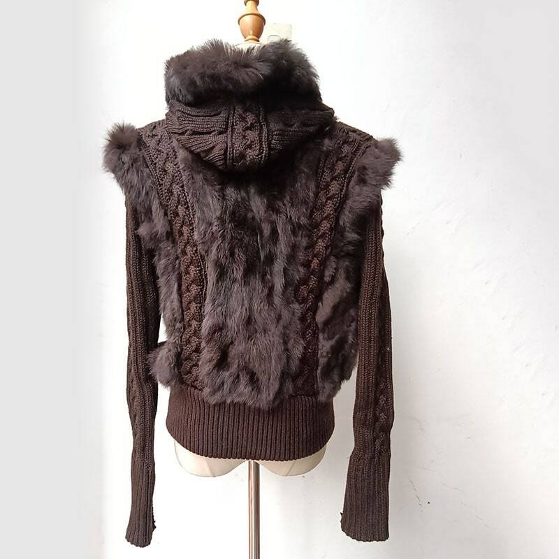 Manteau à capuche en fourrure de lapin véritable pour femme, veste à manches longues, vêtements d'extérieur chauds pour femme, mode d'hiver
