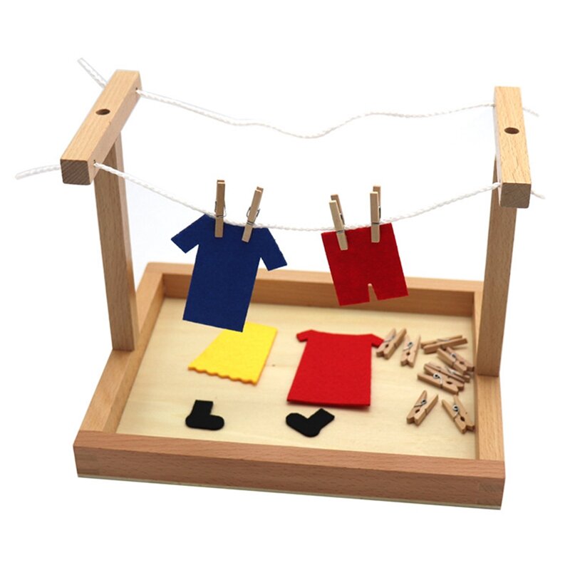 Frühe Bildung Leben Lehre Holz DIY Mini Simulation Kleidung Trocknen Rahmen Kleidung Anzug Training Spielzeug
