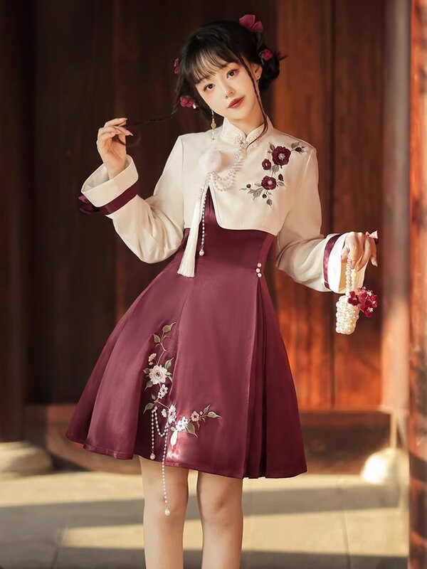 Oryginalne kobiety Hanfu poprawiają codzienne chińskie elementy w stylu chińskim nowy chiński płaszcz stylowa sukienka wiosna i styl jesienny