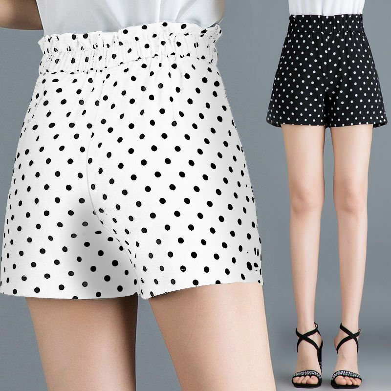 Celana wanita Polka Dot, celana pendek longgar kasual pinggang tinggi elastis manis menyenangkan baru Musim Semi Musim Panas 2024