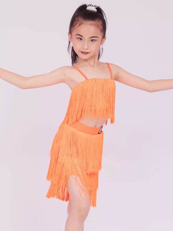 Latin Dance Wear Girls' Children Straps Tassel Exercise Clothing Dance Costume