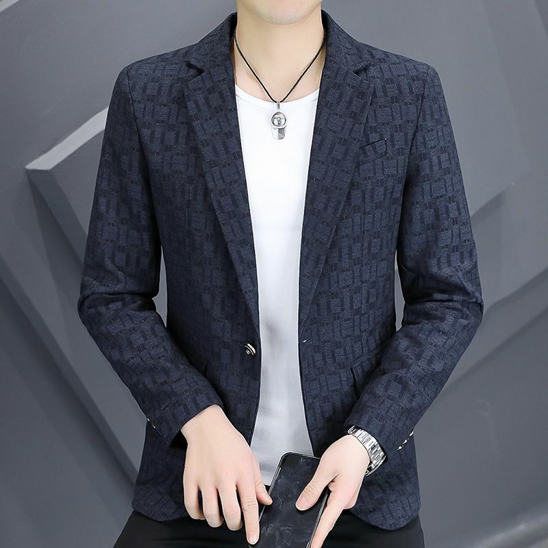 Fato xadrez pequeno masculino, estilo coreano, jaqueta casual da moda jovem, moda britânica, de 2 a 24, primavera e outono