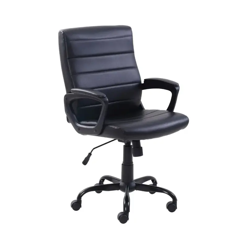 Silla ergonómica de cuero negro unido, asiento de oficina con respaldo medio, muebles de ordenador para juegos