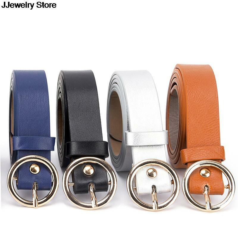 Cinturón circular de Metal redondo para mujer, cinturones de cintura de cuero PU para mujer, pantalones vaqueros, negro, blanco, venta al por mayor