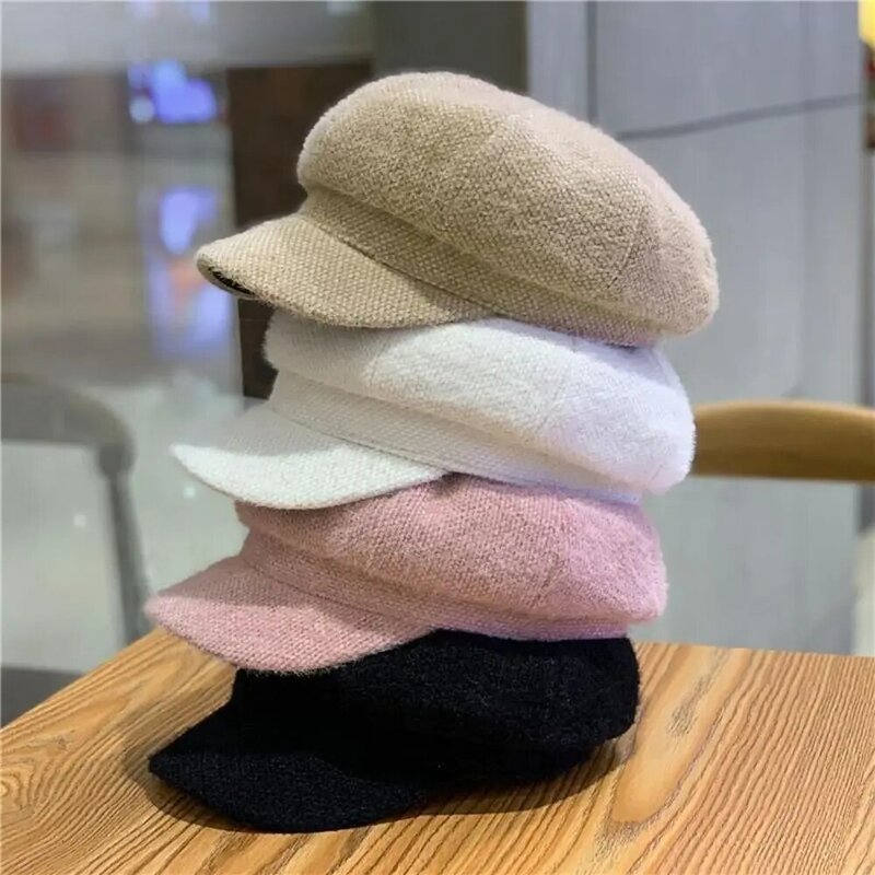 Chenille Women's Berets Peaked Cap Casual Retro Style Octagon Hat Plaid Solid Color Baseball Cap Women