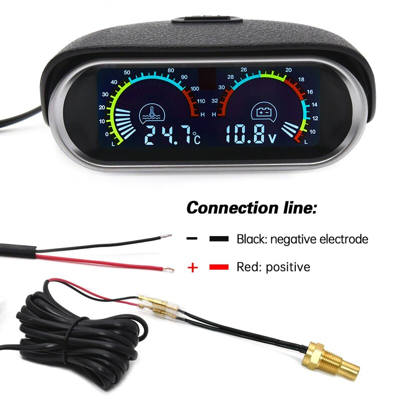 Medidor de temperatura del agua para coche, 2 en 1, LCD, Sensor de temperatura del agua, voltímetro de 10mm, voltaje Digital Horizontal, 12v, 24v, accesorios