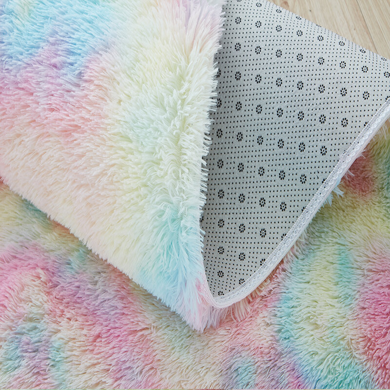 Owłosione tęczowe dywaniki dla dzieci sypialnia miękkie futrzane dywany pokój dzienny pokój dziecięcy przedszkole pokój zabaw uroczy wystrój pokoju dywan do składania