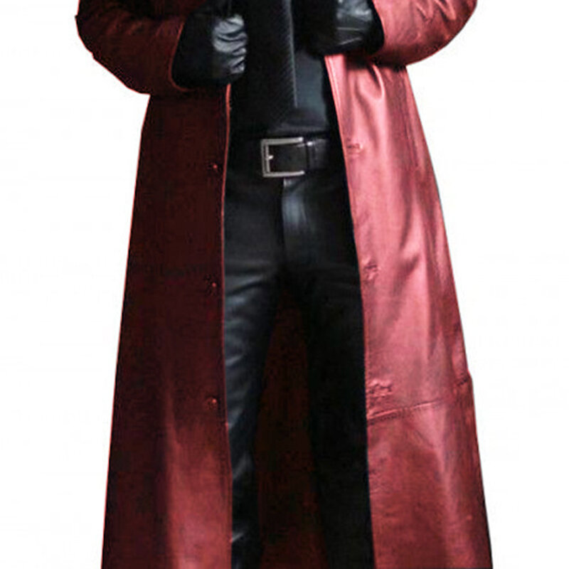 Jaket Kulit Panjang Mewah Pria Mode Pakaian Luar Hangat Musim Dingin Steampunk Gothic Antik Abad Pertengahan Mantel Jas Hujan Kulit Imitasi