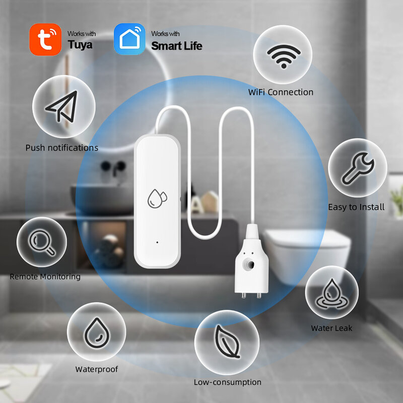 Zy Tuya Wifi Slimme Waterlekkage Sensor Detector Smart Home Overstroming Water Lekkage Alarm Beveiligingssysteem Werken Met Alexa Google
