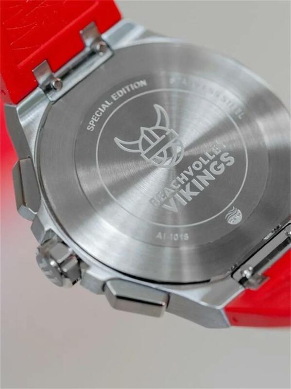 MAURICE LACROIXAikon jam tangan Chronograph edisi khusus Viking Dial merah tali karet merah jam tangan kuarsa olahraga pria