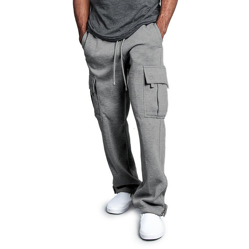 Mens Sweatpants Straight Fit Joggers for Sports and Streetwear Loose Oversized Drawstring Long Pants Men Multi-pocket Pants