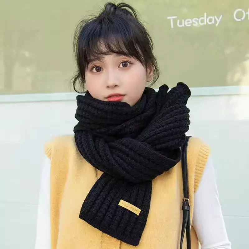 Zimowa zagęszczona szalik z dzianiny termiczna dla kobiet mężczyzn jednolity kolor koreański ocieplacz długi rozmiar bożonarodzeniowy prezenty na nowy rok Unisex
