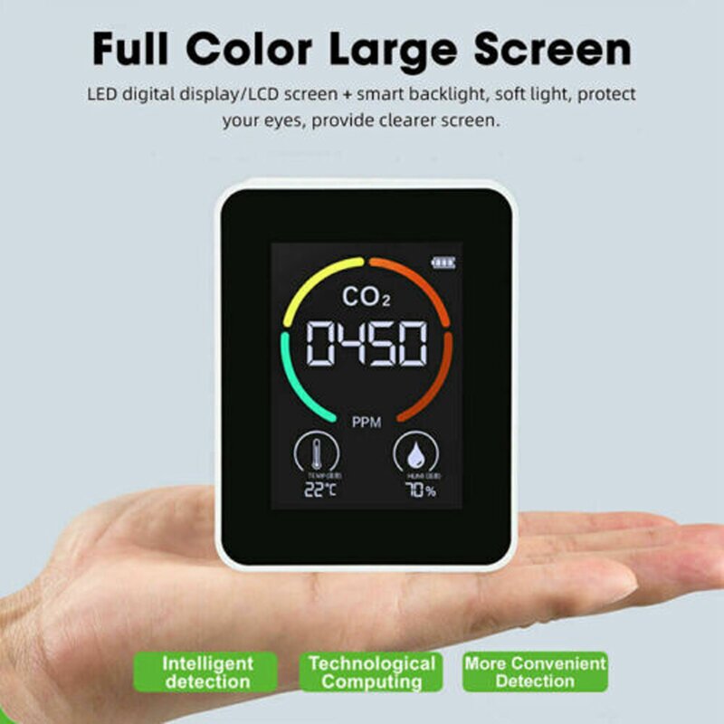 3 in 1 2,8 Zoll LCD CO2 Meter Luftqualität Temperatur Kohlendioxid Detektor automatische Kalibrierung 400-5000ppm schwarz weiß