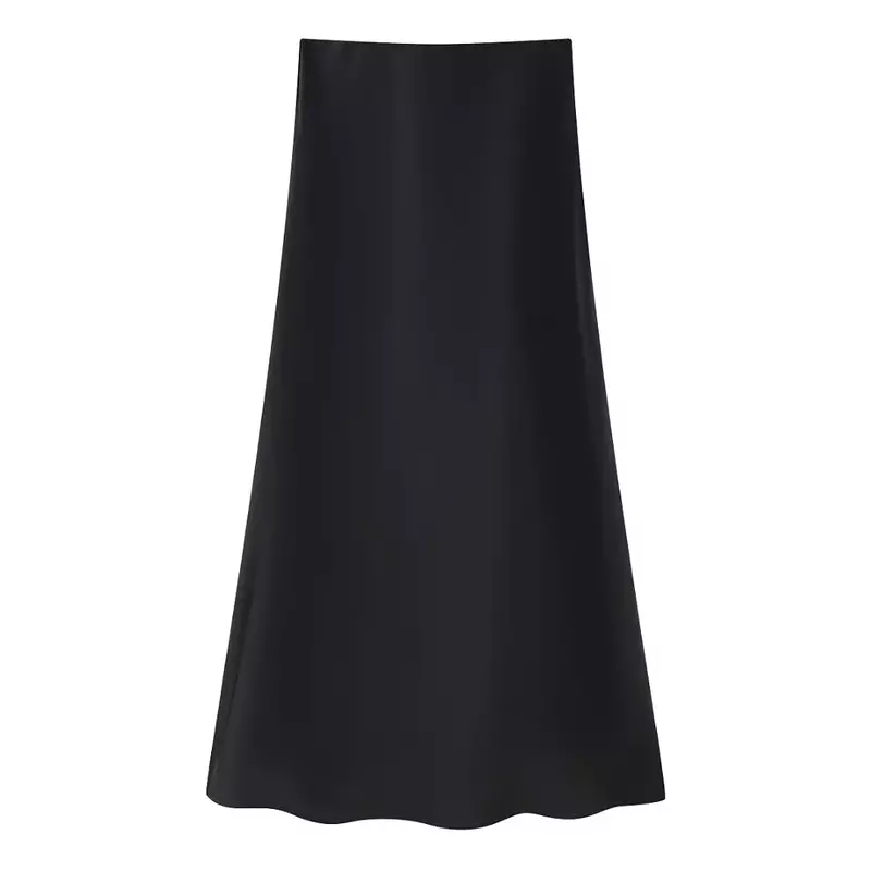 Women 2024 New Chic Fashion Silk texture Midi Skirt Vintage High Waist after Zipper Female Skirts Mujer