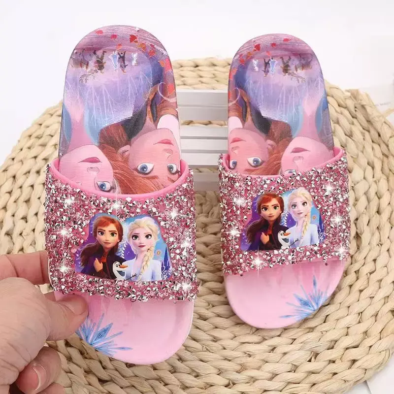 Chaussures plates de princesse Disney Frozen Anna et Elsa pour filles, pantoufles d'intérieur et d'extérieur pour enfants, chaussures de plage pour enfants, joli dessin animé
