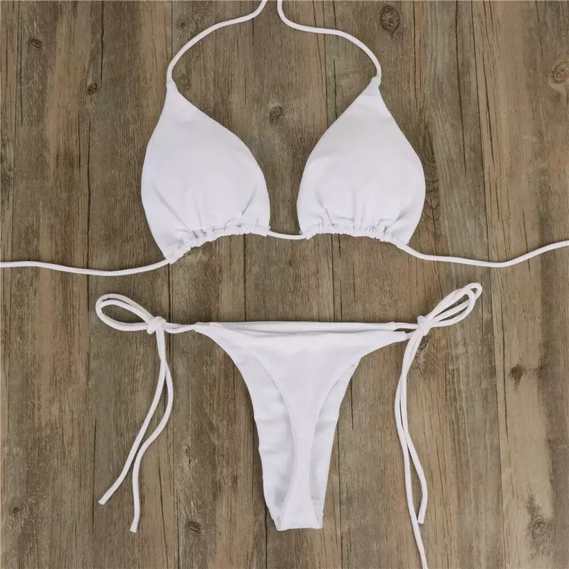 Sexy Dames Bikini Lingerie Set Side Stropdas Badpak T-Back Laagbouw String Bandage Stijl Braziliaanse Badmode Zacht Effen Ondergoed