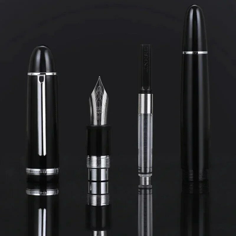 JinHao-pluma estilográfica X159 acrílica negra, Clip de Metal, punta fina extendida F 0,5mm, bolígrafos de escritura, suministros de oficina escolar, bolígrafos estacionarios